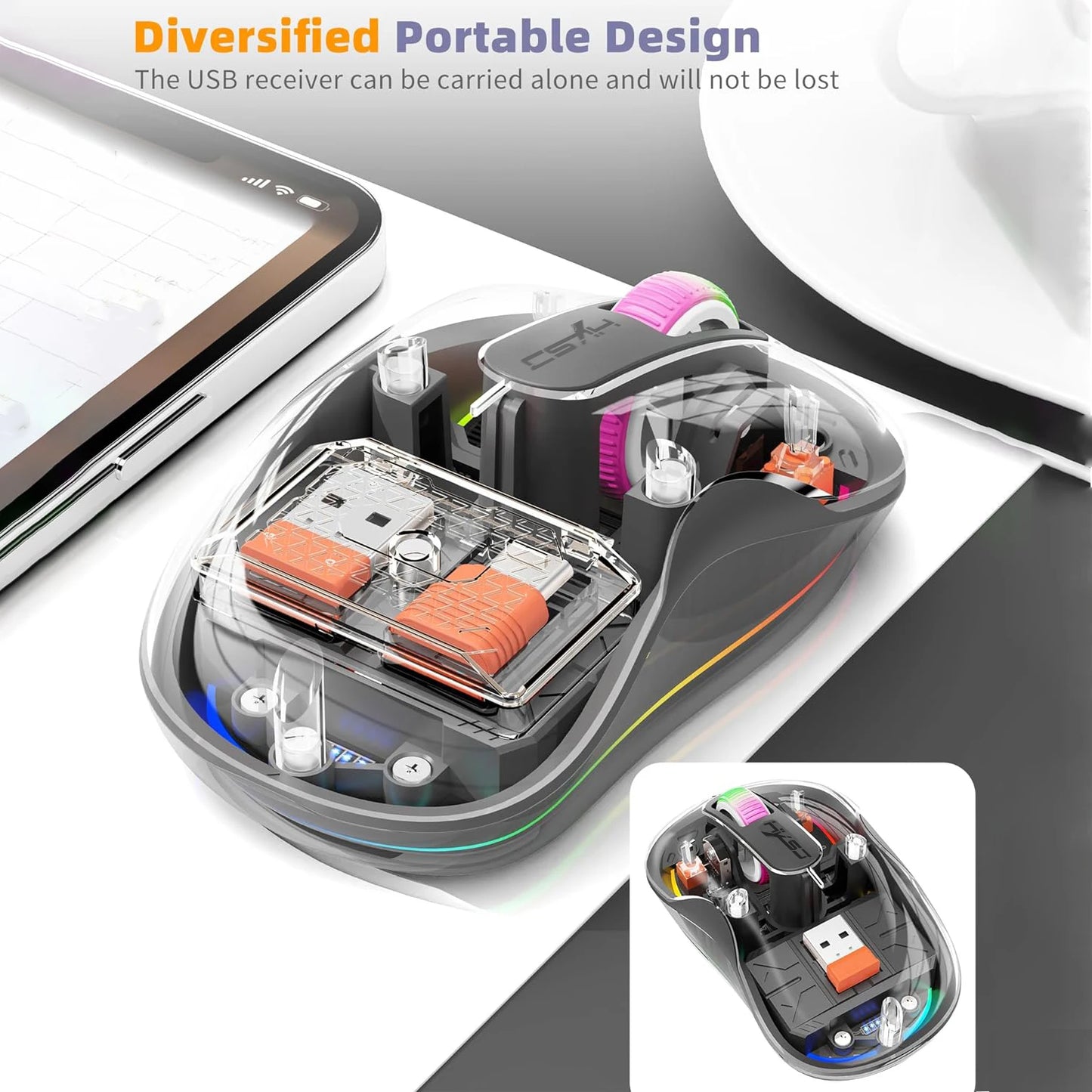 New Fully Bluetooth Wireless Transparent Mouse Tri-mode Magnetic Suction Mute Rechargeable Led Lamp Intelligence Office Gift