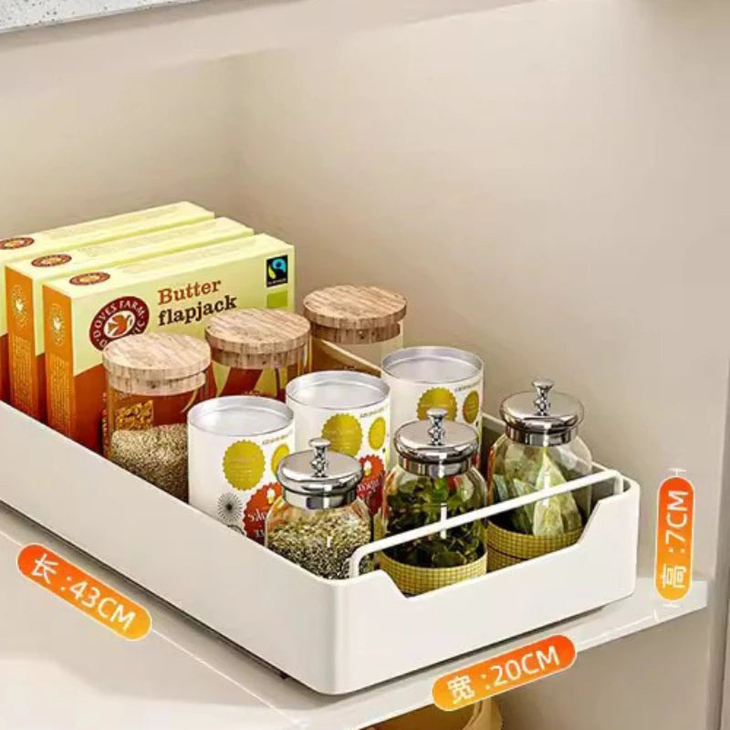 Kitchen Rack Pot Storage Box Seasoning Rack Under Sink Pull-out Deep Cabinet Slide Rail Basket Shelves  Floating Shelf