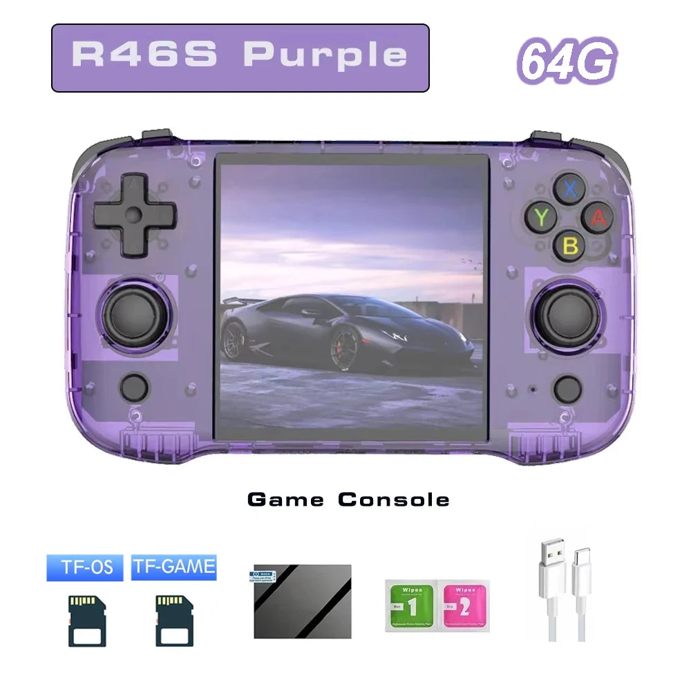 R46S Retro Handheld Game Console Linux System 128G 4.0inch IPS Screen Two-player Online Game 64GB Console Retro Game R36S