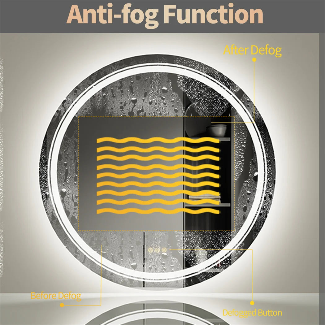 LUVODI Round Smart Mirror Bathroom Illuminate Waterproof Wash Basin Shower Vanity Mirror with Touch Screen