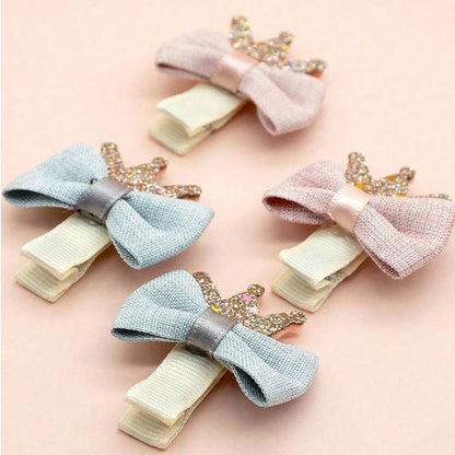 4 Pieces Sweet Hair Clips for Girls with Bow and Crown Cute Bangs for Side Kids Hair Accessories for Front