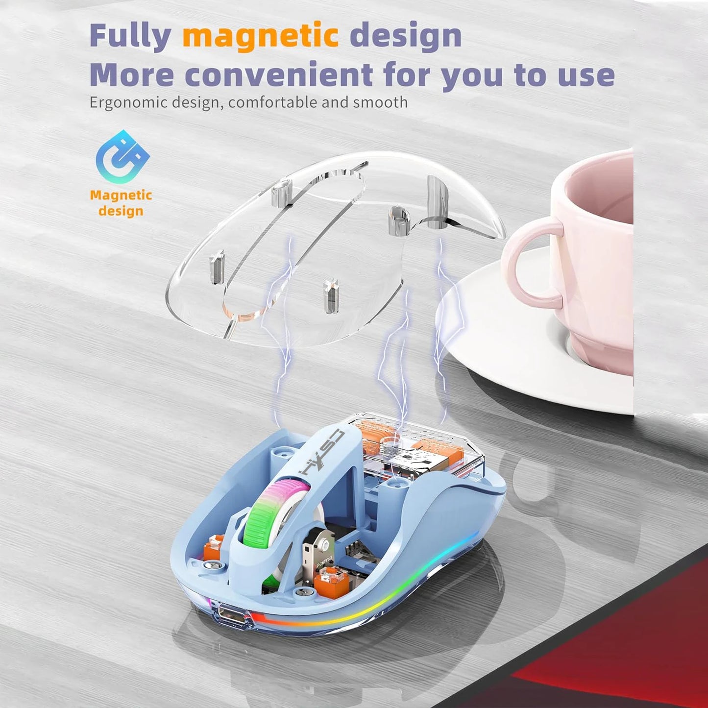 New Fully Bluetooth Wireless Transparent Mouse Tri-mode Magnetic Suction Mute Rechargeable Led Lamp Intelligence Office Gift