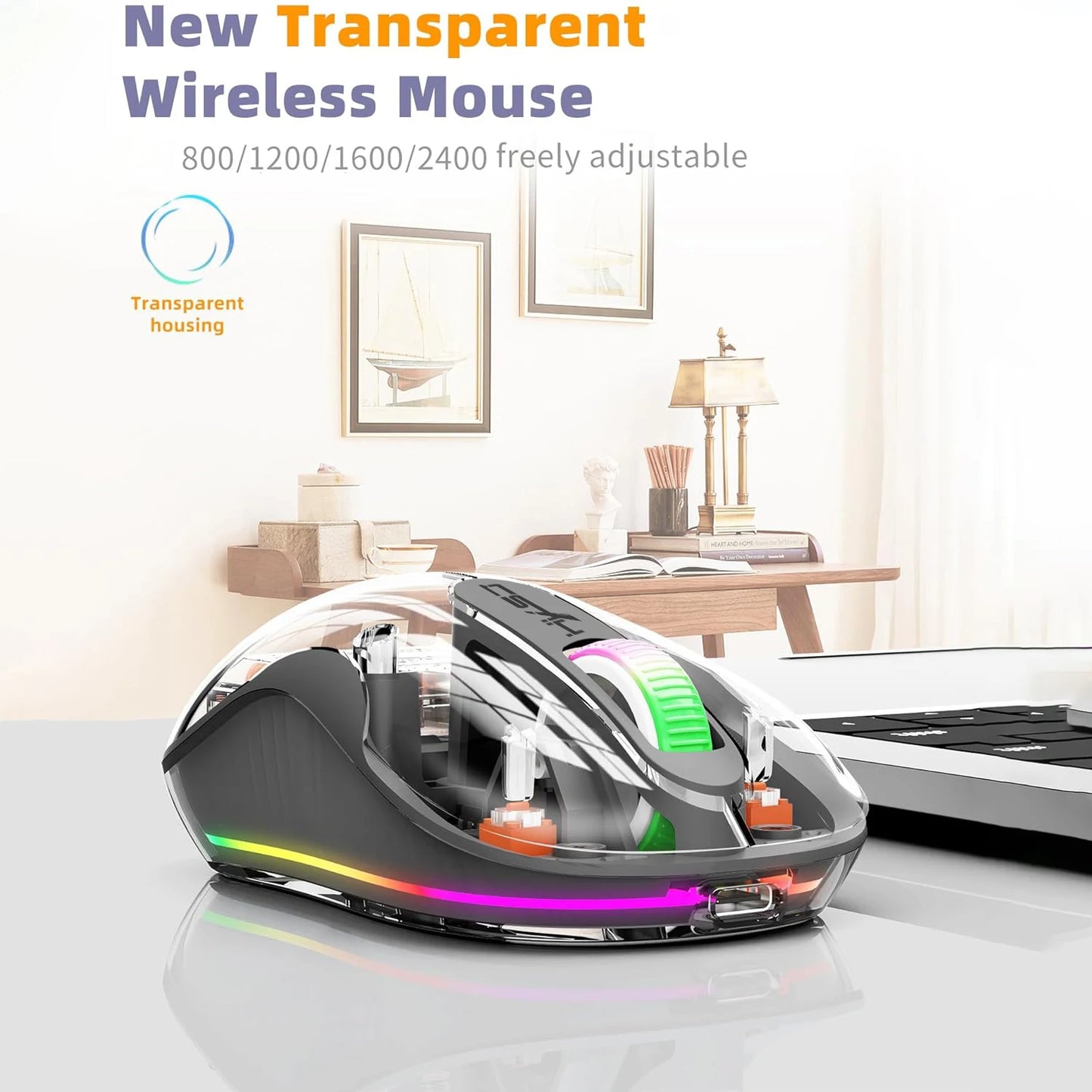 New Fully Bluetooth Wireless Transparent Mouse Tri-mode Magnetic Suction Mute Rechargeable Led Lamp Intelligence Office Gift