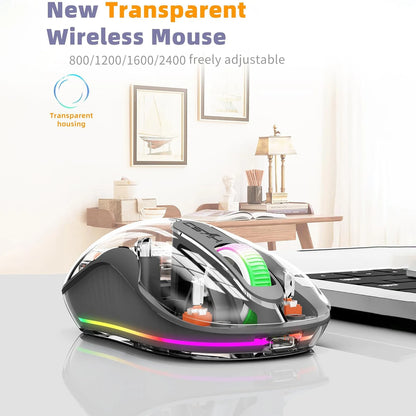 New Fully Bluetooth Wireless Transparent Mouse Tri-mode Magnetic Suction Mute Rechargeable Led Lamp Intelligence Office Gift
