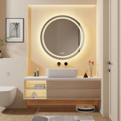 LUVODI Round Smart Mirror Bathroom Illuminate Waterproof Wash Basin Shower Vanity Mirror with Touch Screen