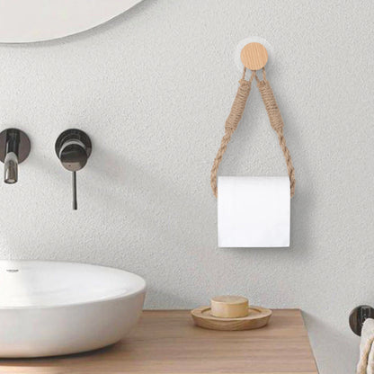 Nail-free Woven hemp rope Paper Towel Holders Rack Bathroom Towel Hook Toilet Paper Holder Towel Rack Beige Hemp Color