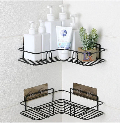 Corner StoraBathroom Organizer Shelf Wall Mounted Corner Storage Shelves Shampoo Holder Cosmetic Rack Iron Shower Drain Basket
