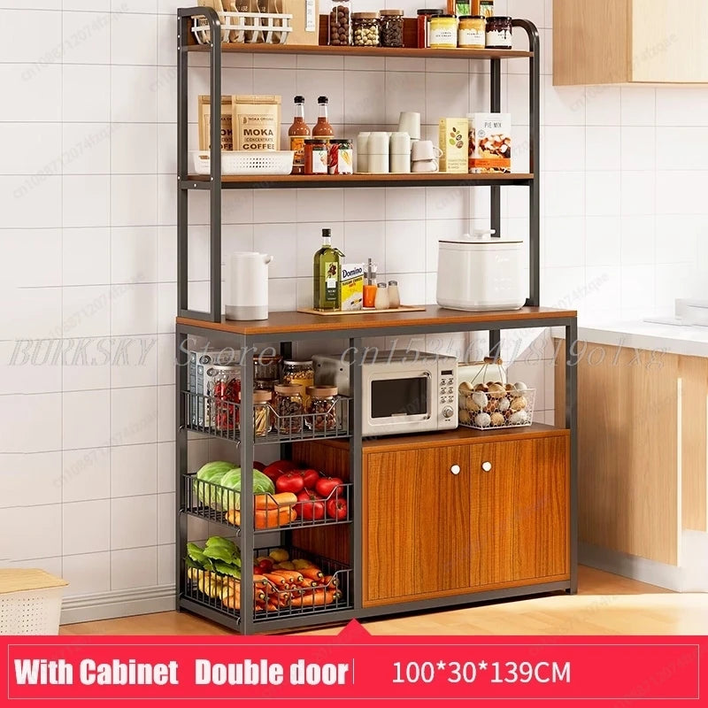 Kitchen Storage Cabinet Shelf Floor-standing Multi-layer Fruit And Vegetable Rack Microwave Storage Closet Organizer For Kitchen