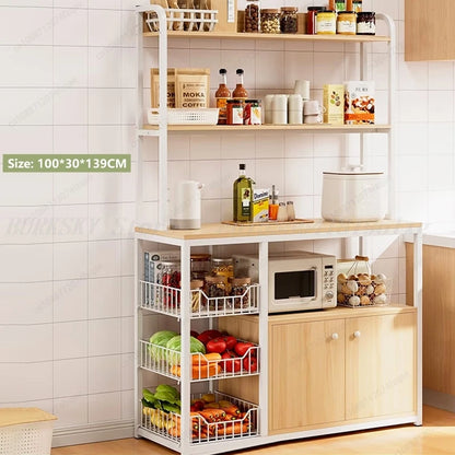 Kitchen Storage Cabinet Shelf Floor-standing Multi-layer Fruit And Vegetable Rack Microwave Storage Closet Organizer For Kitchen
