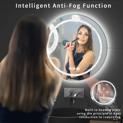LUVODI Round Smart Mirror Bathroom Illuminate Waterproof Wash Basin Shower Vanity Mirror with Touch Screen