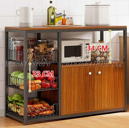 Kitchen Storage Cabinet Shelf Floor-standing Multi-layer Fruit And Vegetable Rack Microwave Storage Closet Organizer For Kitchen