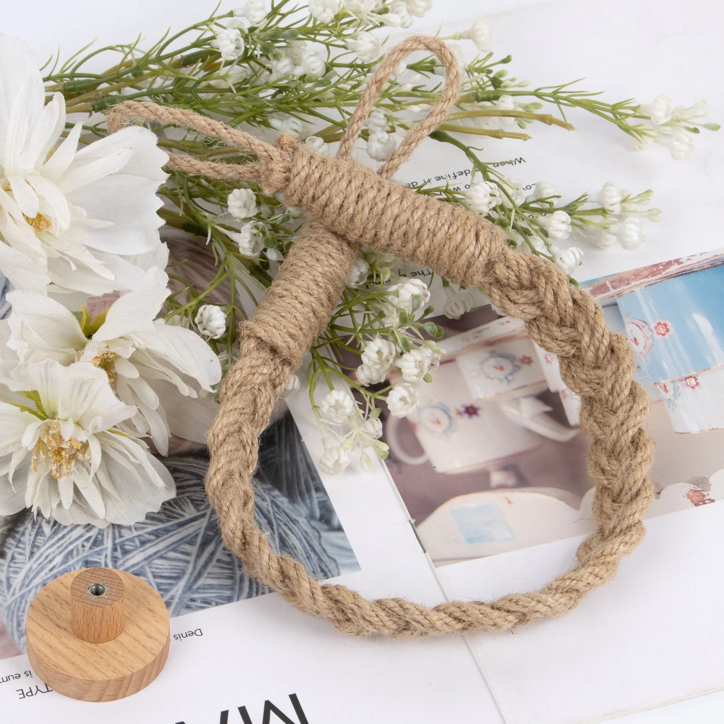 Nail-free Woven hemp rope Paper Towel Holders Rack Bathroom Towel Hook Toilet Paper Holder Towel Rack Beige Hemp Color