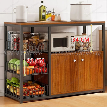 Kitchen Storage Cabinet Shelf Floor-standing Multi-layer Fruit And Vegetable Rack Microwave Storage Closet Organizer For Kitchen