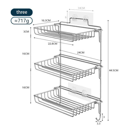 Bathroom Stainless Steel Storage Rack Multi-layer Kitchen Organizer Multi-function Folding Storage Shelf No Hole Punching