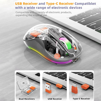 New Fully Bluetooth Wireless Transparent Mouse Tri-mode Magnetic Suction Mute Rechargeable Led Lamp Intelligence Office Gift