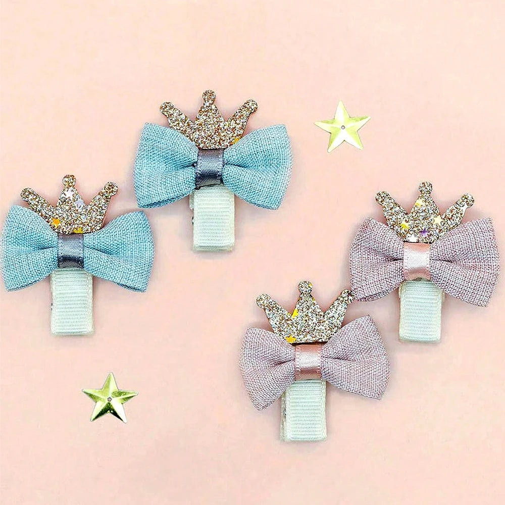 4 Pieces Sweet Hair Clips for Girls with Bow and Crown Cute Bangs for Side Kids Hair Accessories for Front