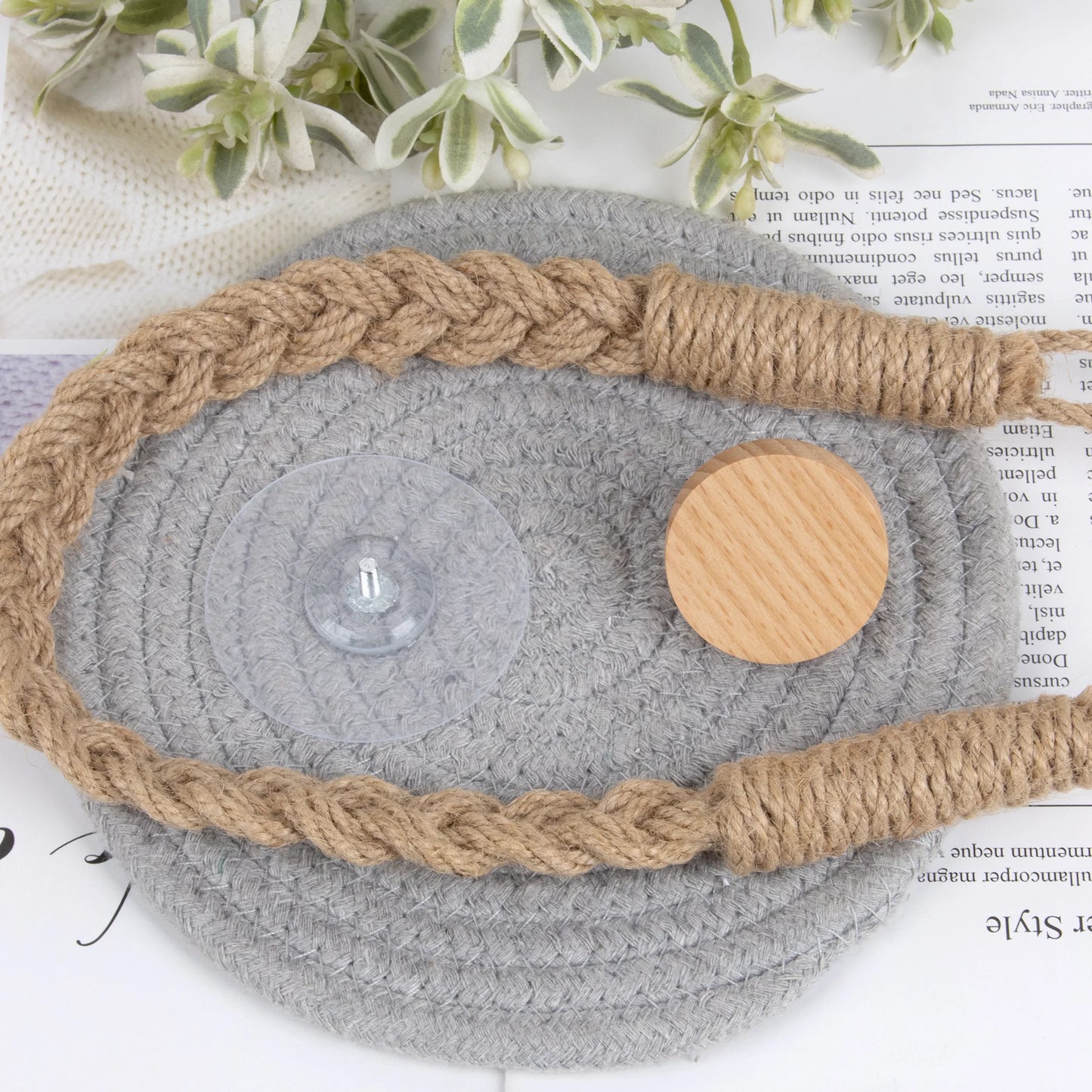 Nail-free Woven hemp rope Paper Towel Holders Rack Bathroom Towel Hook Toilet Paper Holder Towel Rack Beige Hemp Color