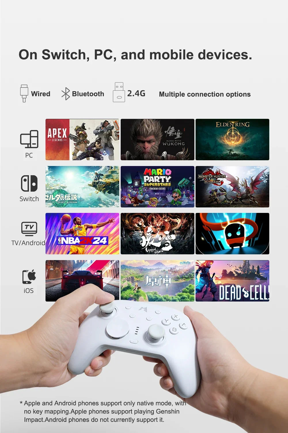 MOBAPAD N1S / N1 HD Bluetooth Gamepad，Wireless Game Controller with Hall Effect Joystick for Nintendo Switch OLED PC IOS Android