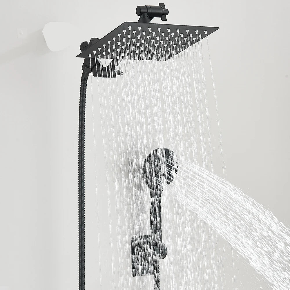 Shower Head Combo 8-12Inch High Pressure Rain Shower Head with Adjustable Extension Arm With 3-way Handheld Shower Spray