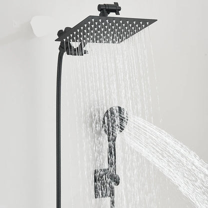 Shower Head Combo 8-12Inch High Pressure Rain Shower Head with Adjustable Extension Arm With 3-way Handheld Shower Spray