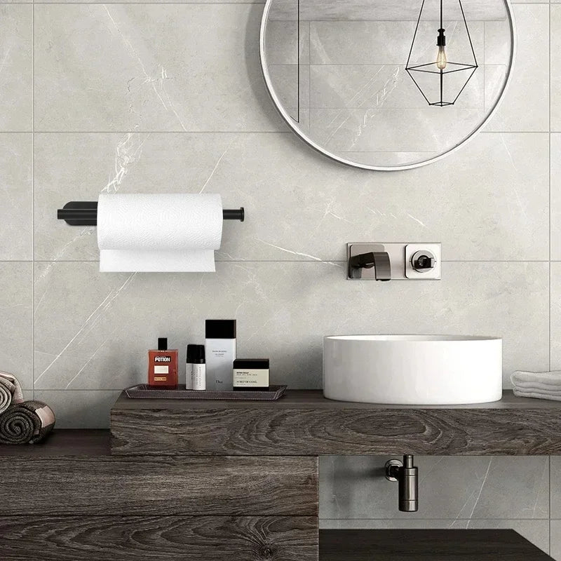 Adhesive Toilet Paper Holder Stainless Steel Wall Mount Kitchen Roll Towel Rack Napkin Dispenser Absorbent Stand Tissue Hanger