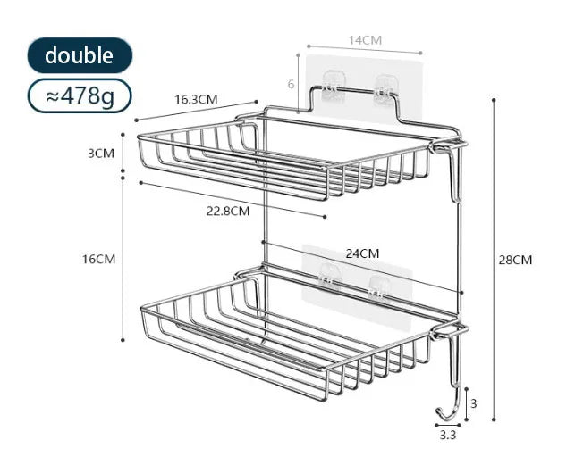 Bathroom Stainless Steel Storage Rack Multi-layer Kitchen Organizer Multi-function Folding Storage Shelf No Hole Punching