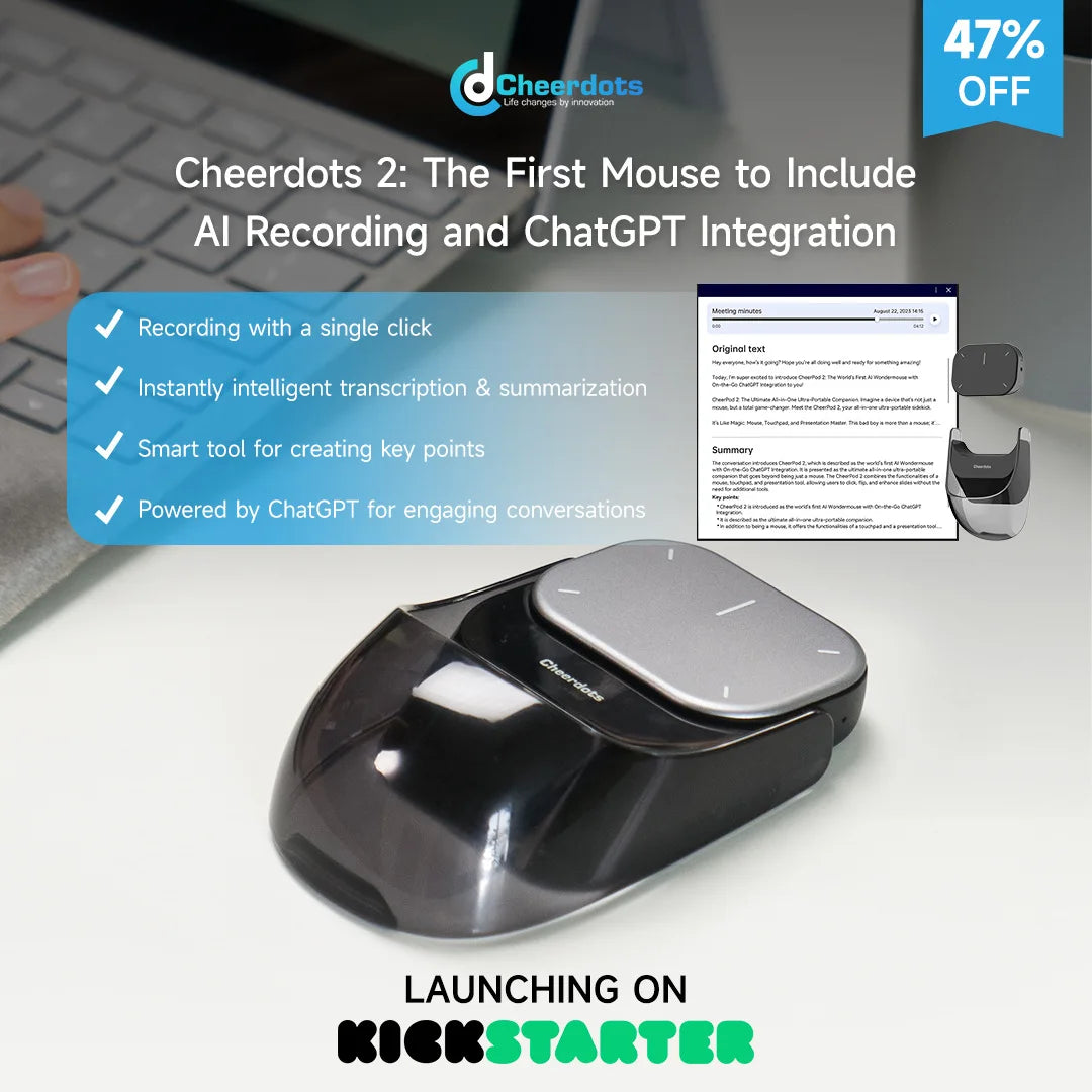 Cheerdots 2 Detachable Air Mouse Wireless Touchpad All-in-one Pocket AI Recording Enabled Mouse Wireless Controll ChatGpt Office