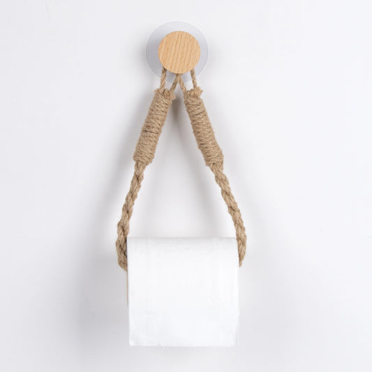 Nail-free Woven hemp rope Paper Towel Holders Rack Bathroom Towel Hook Toilet Paper Holder Towel Rack Beige Hemp Color