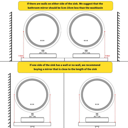 LUVODI Round Smart Mirror Bathroom Illuminate Waterproof Wash Basin Shower Vanity Mirror with Touch Screen