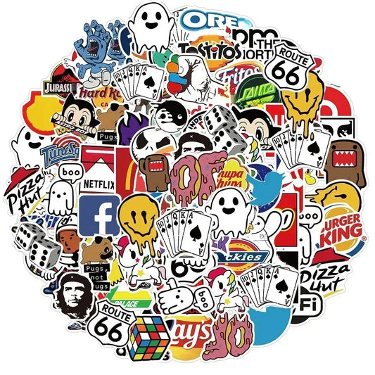 100Pcs Fashion Brand Logo Stickers DIY Skateboard Laptop Luggage Car Bike Motorcycle Phone Cool Aesthetics Sticker Decals Toy