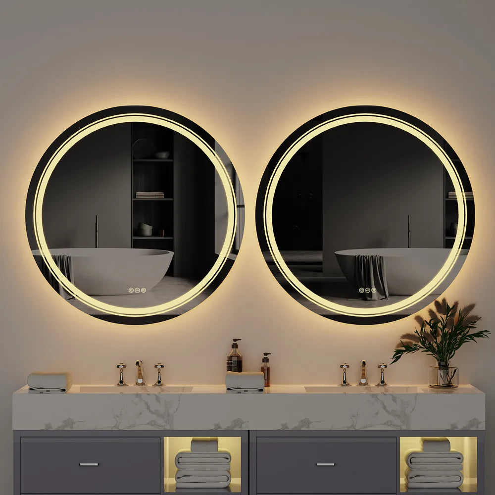 LUVODI Round Smart Mirror Bathroom Illuminate Waterproof Wash Basin Shower Vanity Mirror with Touch Screen