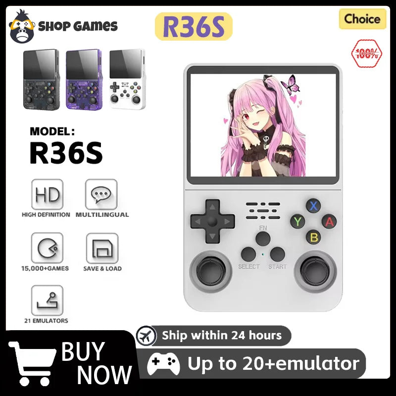 R36S Retro Handheld Video Game Console Linux System 3.5 Inch IPS Screen Portable Player 64GB GamesMultiple colors are available