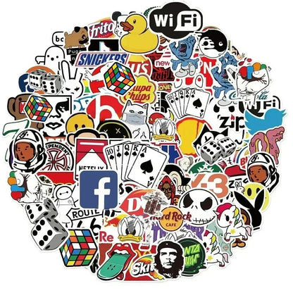 100Pcs Fashion Brand Logo Stickers DIY Skateboard Laptop Luggage Car Bike Motorcycle Phone Cool Aesthetics Sticker Decals Toy