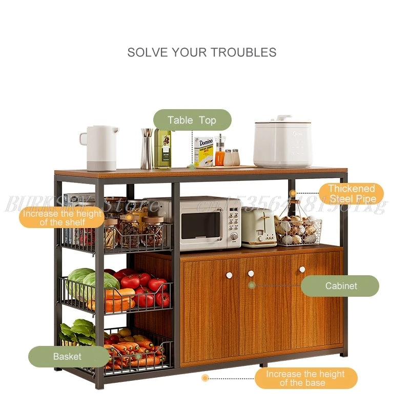 Kitchen Storage Cabinet Shelf Floor-standing Multi-layer Fruit And Vegetable Rack Microwave Storage Closet Organizer For Kitchen