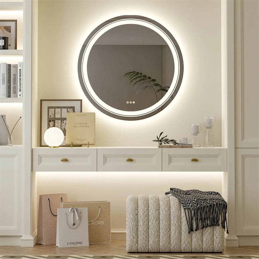 LUVODI Round Smart Mirror Bathroom Illuminate Waterproof Wash Basin Shower Vanity Mirror with Touch Screen