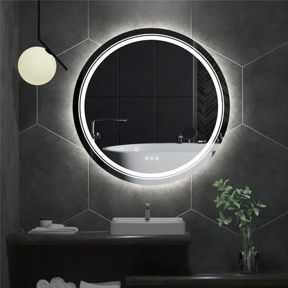 LUVODI Round Smart Mirror Bathroom Illuminate Waterproof Wash Basin Shower Vanity Mirror with Touch Screen