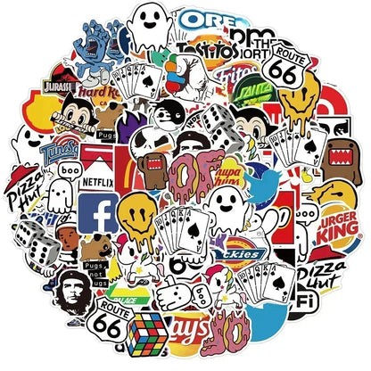 100Pcs Fashion Brand Logo Stickers DIY Skateboard Laptop Luggage Car Bike Motorcycle Phone Cool Aesthetics Sticker Decals Toy