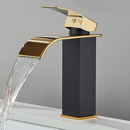 Quyanre Matte Black Waterfall Basin Faucet Single Handle Mixer Hot Cold Water Basin Crane Tap For Bathroom Wash Basin Mixer Tap