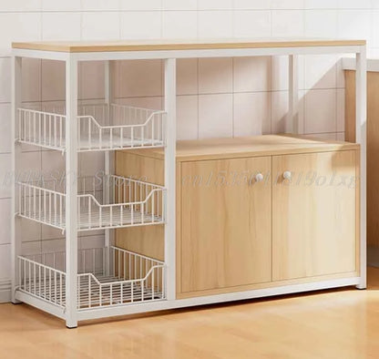 Kitchen Storage Cabinet Shelf Floor-standing Multi-layer Fruit And Vegetable Rack Microwave Storage Closet Organizer For Kitchen