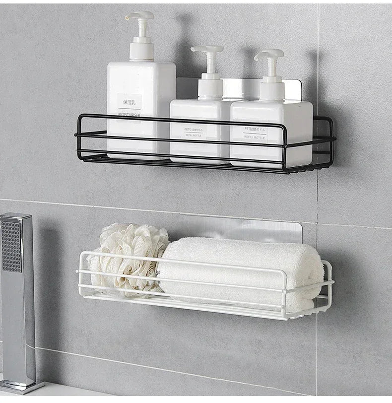Corner StoraBathroom Organizer Shelf Wall Mounted Corner Storage Shelves Shampoo Holder Cosmetic Rack Iron Shower Drain Basket