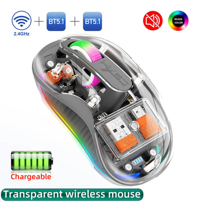 New Fully Bluetooth Wireless Transparent Mouse Tri-mode Magnetic Suction Mute Rechargeable Led Lamp Intelligence Office Gift