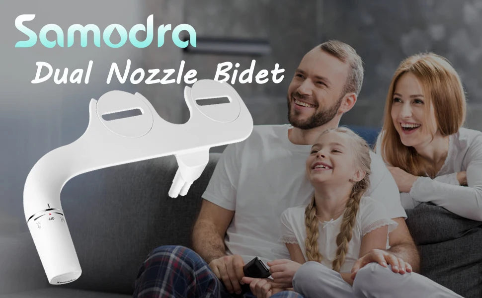 SAMODRA Bidet Attachment Ultra-Slim Toilet Seat Attachment Dual Nozzle Bidet Adjustable Water Pressure Non-Electric Ass Sprayer