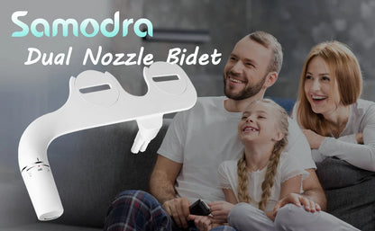 SAMODRA Bidet Attachment Ultra-Slim Toilet Seat Attachment Dual Nozzle Bidet Adjustable Water Pressure Non-Electric Ass Sprayer